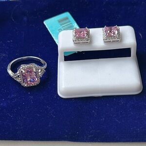 Pink sapphire 925 Sterling Silver Ring and earrings Jewelry Set
